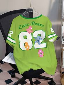 SHEIN X Care Bears Plus Size Summer Casual Numeric & Bear Print Round Neck Short Sleeve T-Shirt - White - View 2