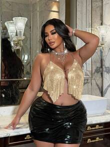 NU&NOW 性感金属链条亮片无袖大码派对上衣，银色 - 金色 - 查看 4