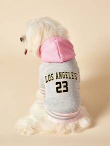 PETSIN 1pc 23 Letter Printed Pet Coat, Gray And Pink, Thick And Warm Pet With Hat - Multicolor - View 6