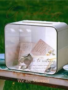 Caixa de Cartão de Casamento de Madeira Marrom/Branca para Recepção, Caixa de Presente Rústica para Casamento com Janela Acrílica, Caixa Grande para Cartões de Dinheiro de Envelope de Casamento para Festa, Formatura, Aniversário - caixa de cartão de casamento - Visão 5