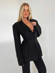 Aloruh 女士冬季新款仿麂皮单排扣口袋宽松西装外套