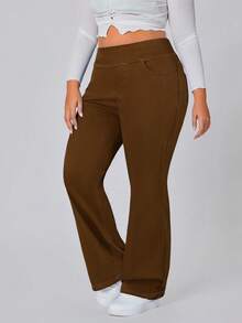 Flexra Quần jeans ống loe giặt đa năng thường ngày cỡ lớn dành cho nữ - Cà phê nâu - Xem 4