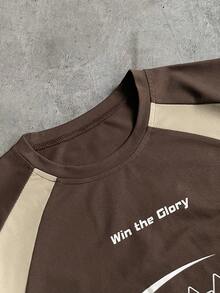 AXEPEAK 男士撞色印花圆领短袖T恤 - 棕色 - 查看 4