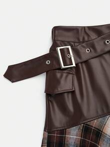 Sweetra Plus Size Fashionable Commuter Plaid Patchwork Asymmetric Hem Skirt - Multicolor - View 6