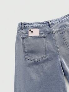 ROMWE MEN Men's Loose Fit Rhinestone Embellished Denim Shorts Spring/Summer - Blue - View 5