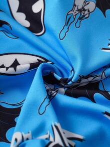 BATMAN X SHEIN Men's Comfortable Soft Figure Graphic Letter Tape Trunks - Blue and White - View 8