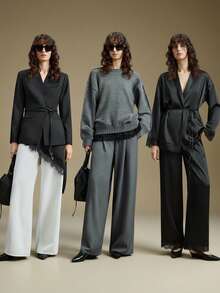 Ontre 2026春夏款百搭女士缎面绉纱面料舒适柔软蕾丝边吊带侧开衩性感吊带背心，适合都市通勤、商务休闲、办公室穿着、女士优雅装扮、冬季毛衣、节日派对服装、百搭外套 - 黑色 - 查看 9