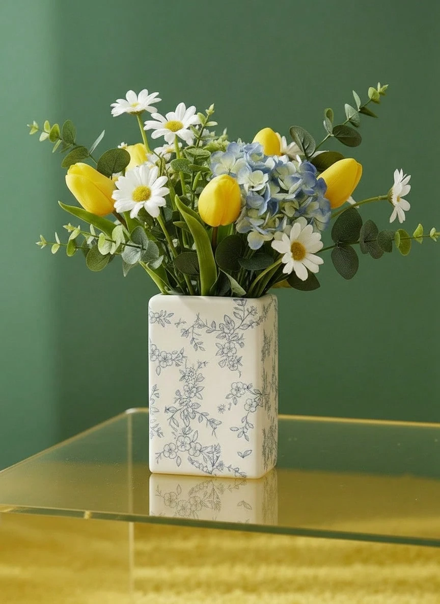 Joivida 1pc Ceramic Book Vase - Rectangular Floral Design For Home Decoration, Multi-Functional Storage And Display Of Fresh Flowers, Tulips, Table Or Shelf Decoration, Classic Style Decorative Vase, Vivid Illustration Cover Design - Multicolor - View 1