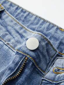 ROMWE MEN Men's Casual Washed Cross Embroidered Denim Jeans - Blue - View 5