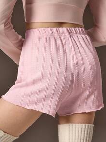 SHEIN Tween Girl Light Pink Knit Shorts,Summer Cute Dancewear,Loose-Fitting Athletic Style For Ballet Practice,Outdoor Activities Or Casual Wear - Pink - View 2