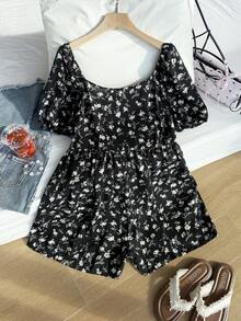 Comfortcana Bộ đồ liền thân rộng rãi họa tiết hoa cỡ lớn cho kỳ nghỉ xuân/hè - Nhiều màu - Xem 1