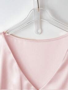 GlowEve CURVE Woven Satin Drawstring Fitted Crew Neck Shirt - Pink - View 5