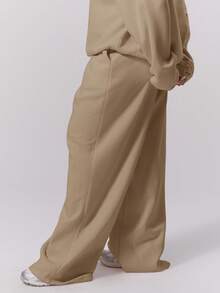 MUSERA Plus Size Straight Leg Fleece Elasticated Waist Joggers Autumn, Winter, , Cute, Everyday, Casual, Coffee Club Curve Autumn Winter Fall