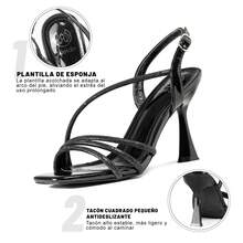 Weide Sandalias de tacón para mujer con tiras tipo diamante, diseño minimalista y punta elegante, tacón bajo estable y suela antideslizante, sandalia elegante mujer para eventos y uso formal - Negro - Ver 6