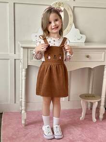 SHEIN Elladie kids 小女童印花荷葉邊襯衫和背帶裙 - 彩色 - 查看 5