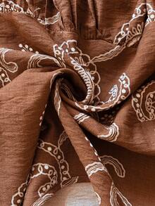 Florisole Women's Casual Loose Bohemian Embroidered Paisley A-Line Mini Dress, Spring/Autumn - Coffee - View 7