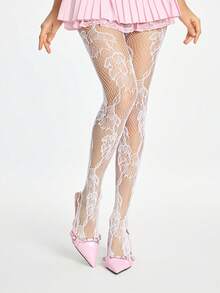 ROMWE Goth 纯色渔网袜 - 白色 - 查看 3