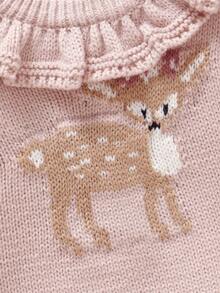 2件套女婴荷叶边领小鹿提花毛衣上衣+时尚阔腿裤套装，秋冬季两件套，幼儿两件套亲子装，女婴冬季两件套针织套装，秋冬季女婴套装，棕色女婴针织两件套，女婴棕色套装，针织套装 - 粉色 - 查看 7