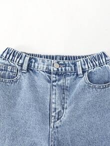 Tween GirlsCasual Basic Comfortable Elegant Fresh Wide Leg Loose Fit Pure White Jeans - Medium Wash - View 6