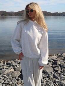 Sydney Algeri Oversized Fleece Hooded Sweatshirt Graduation,Back To School,Graduation,Teacher For Women,Back To School Fall Autumn Winter - Light Grey - View 1