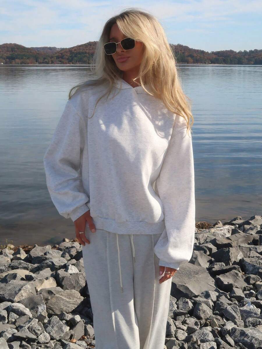 Sydney Algeri Oversized Fleece Hooded Sweatshirt Graduation,Back To School,Graduation,Teacher For Women,Back To School Fall Autumn Winter - Light Grey - View 1