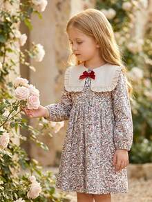 Vintaside Kids 女童春秋季时尚数码碎花衬衫裙，适合温和天气下的户外活动、露营或日常休闲购物 - 彩色 - 查看 8