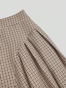 Sweetra Plus Size Khaki Elegant Plaid A-Line Skirt - Khaki - View 3