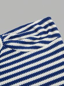 Sweetra Vestido bandeau a rayas para mujer de talla grande, elegante para fiestas y reuniones - Azul - Ver 7