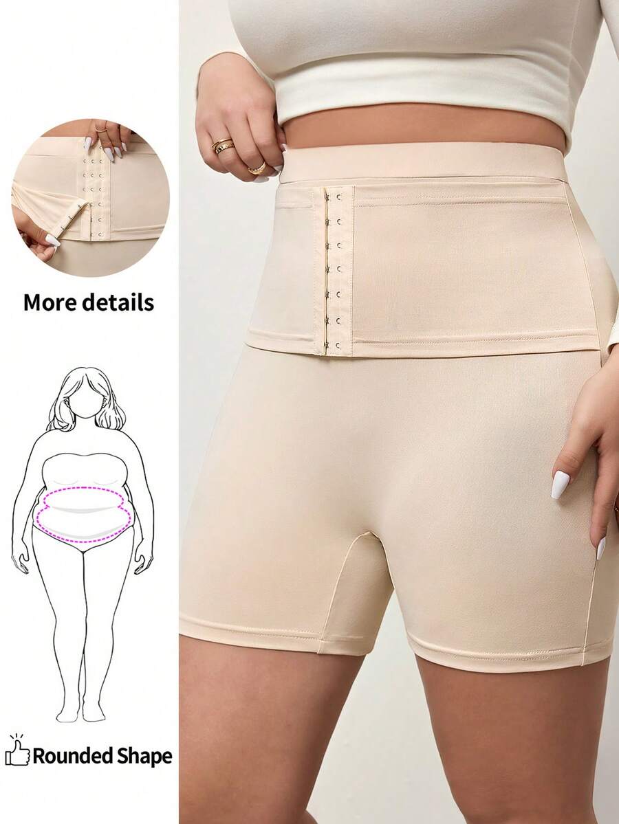 Enliva Plus Size Women High Elasticity Waist Shaping Slim Fit Shorts, Tummy Control Slim Fit Leggings, For Apple & Rounded Body Shape - Apricot - View 1