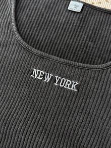 SHEIN 少女黑色雪花刺绣罗纹针织高领长袖T恤，适合秋冬季叠穿