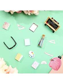14pcs/Set Realistic Miniature Backpack Combo Set, 1:12 Scale Mini School Supplies Micro Model, Creative Tiny Stationery, Includes Mini Backpack, Glasses, Mini Chalkboard Books, Notepad Clip, Pencil Best Gifts Birthday Graduation - Multicolor - View 5
