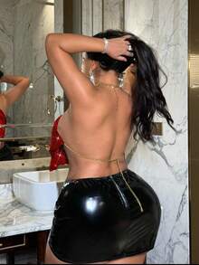 NU&NOW Áo cánh không tay đính sequin và dây xích kim loại gợi cảm cỡ lớn màu bạc cho bữa tiệc - Đỏ - Xem 2