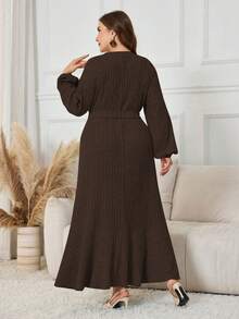 Lacomfia Plus Size Women Knitted Long Sleeve Crew Neck Casual Long Dress, Autumn/Winter