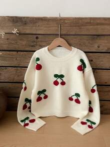 SHEIN Genkimix Kids كنزة صوفية كاجوال أنيقة بطبعة الكرز للفتيات المراهقات، كنزة صوفية للفتيات المراهقات، ملابس كرز جميلة، كنزة صوفية فراولة للفتيات المراهقات، طقم متطابق محبوك للفتيات المراهقات، ملابس شتوية محبوكة للأطفال، كنزة صوفية للفتيات المراهقات، كنزة صوفية محبوكة بأكمام طويلة، كنزة صوفية للفتيات المراهقات، كنزة صوفية شتوية للأطفال، كنزة صوفية محبوكة فتاة طويلة، سترات خريفية للأطفال، ملابس فتاة أطفال شتوية وخريفية، بلوفر للفتيات، كنزة صوفية للنساء بياقة طاقم، كنزة صوفية محبوكة بتصميم كابل، كنزة صوفية كرز - لون مشمشي - مشاهدة 3