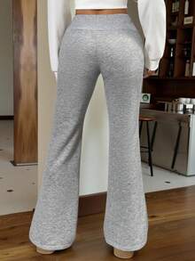 CovetEZ Solid Color Drawstring Twist Flare Leg Casual Versatile Knit Women Pants