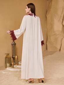 SHEIN Najma Váy đầm phong cách Ả Rập trẻ trung thời trang cổ điển lãng mạn phối màu trang trí chắp vá dành cho nữ - Màu be - Xem 2