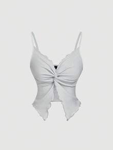 SHEIN MOD Blusa de fiesta con nudo retorcido plateado para mujer - Blanco - Ver 1