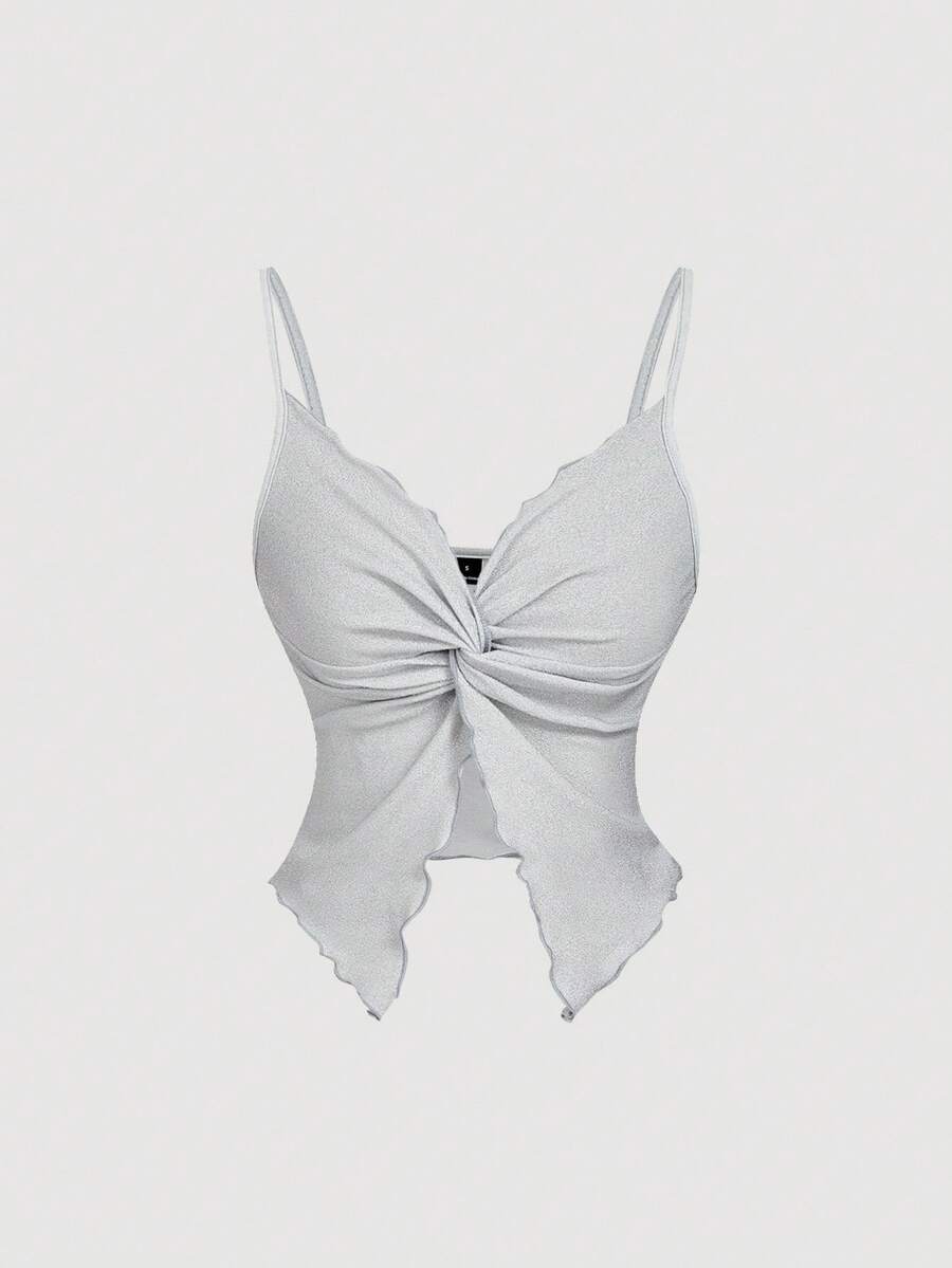SHEIN MOD Blusa de fiesta con nudo retorcido plateado para mujer - Blanco - Ver 1