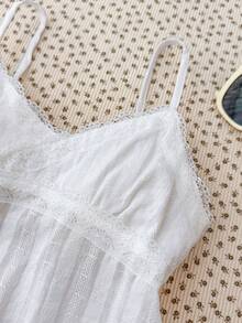 SHEIN Tween Girls Elegant Solid Color Lace Trim Camisole, Suitable For Summer, Vacation, Casual, - White - View 3