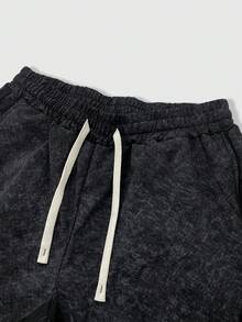 ROMWE MEN Pantalones cortos casuales y versátiles con cintura con cordón y bolsillos para hombres - Negro - Ver 3
