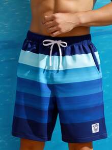 SHEIN Maillot de bain rayé bleu pour adolescent, confortable, à la mode, polyvalent et doux, idéal pour le quotidien, le sport, les vacances à la plage, les festivals de musique, les vacances, le printemps et l'été. - Bleu azur - Voir 5