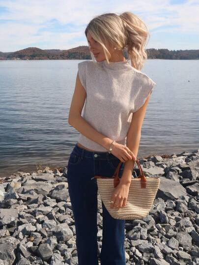 Sydney Algeri Elegant High Neck Loose Casual Versatile Sleeveless Knit Sweater Vest Going Out Tops Women,Tops For School In Fall/Winter