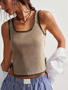 Bohemela Áo hai dây đan dáng ôm dáng ôm sát màu trơn dành cho nữ, phù hợp cho kỳ nghỉ xuân/hè - Màu Khaki - Xem 4