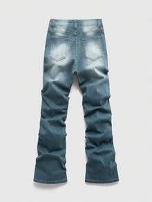 ROMWE MEN Street Life Spring/Summer Casual Graphic Men'S Pocketed Star Rhinestone Embellished Flared Jeans - Medium Wash - View 2