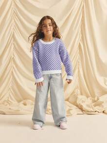 Young Girl Round Neck Cross Pattern Casual Versatile Daily Wear Long Sleeve Sweater, Autumn/Winter Kids Loungewear Lilac Jumper Winter Young Girls Sets Girl Knit Set Purple Sweater For Girls Girl Knit Jumper Girls Knit Set Winter Young Girls Clothes 12 Year Old Girl Jumper Purple Or Lilac