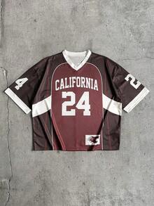 AXEPEAK Men's Letter Print V-Neck Short Sleeve Casual Versatile T-Shirt - Multicolor - View 1