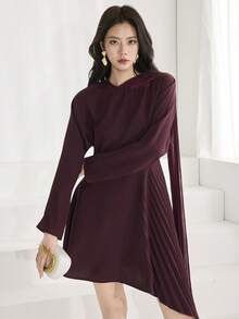 Heiryn 优雅褶裥领通勤连衣裙（女士款） - 咖啡 - 查看 3