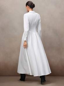 NOVVYNE White Shirt-Style Waist Cinched Dress, Flared Skirt, Elegant Office Wear, Slimming, Niche High-End Feel