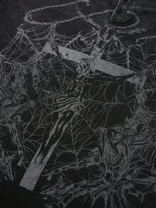 ROMWE MEN Men's Casual Cross & Spider Web Print T-Shirt, Autumn - Black - View 7