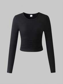 SHEIN 4 Stücke/Set Mädchen Rundhals Langarm Strick Figurbetontes Kurz Tops, vielseitige lässige Layering T-Shirts für Frühling & Herbst - Verschiedenfarbig - Übersicht 3